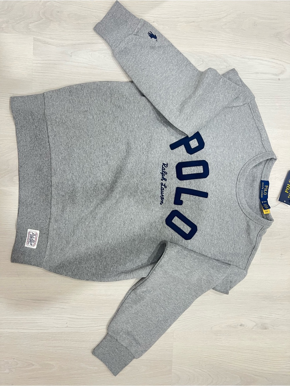 Ralph Lauren Gray Crewneck Sweatshirt with Navy POLO Logo